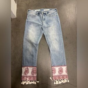 Anthropologie Light Blue Skinny Jeans with Pink Accents